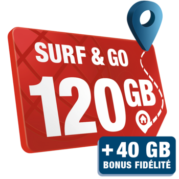 Rote SIM-Karte mit Hinweis auf den Ortel Mobile Tarif Surf and Go 120 Gigabyte mit 40 Gigabyte Treuebonus